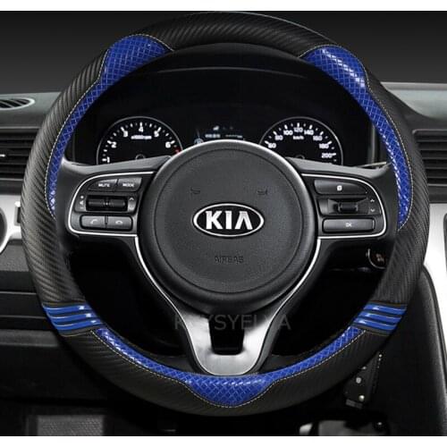 Carbon Fiber Leather Sport Car Steering Wheel Cover for Kia K2 K3 K4 K5 K3S KX1 KX3 KX5 KX7 Rio Soul Auto Accessories