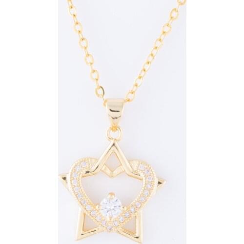 Copper Micro Pave Zircon Star & Heart Necklaces For Women Accessories Handmade Choker Gold Color Necklaces Femme Bijoux Collier