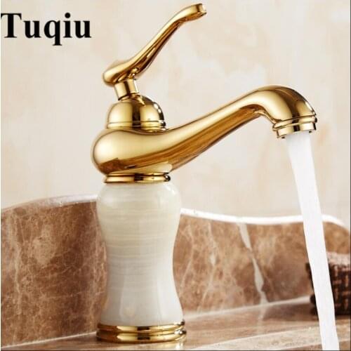 Vidric fashion high quality solid brass and natural jade construction bathroom hot and cold gold finish basin faucet,tap sink mi
