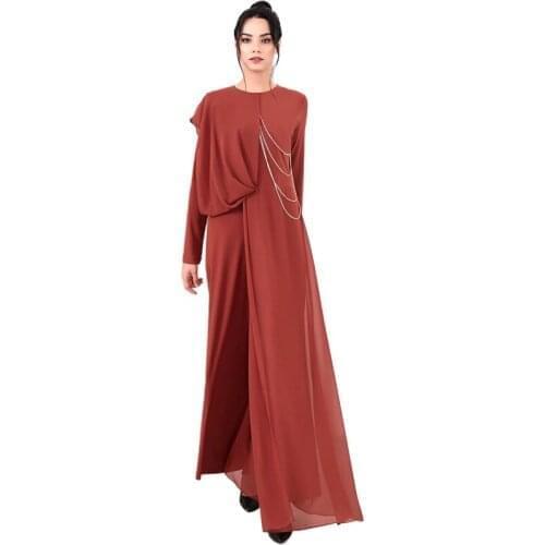 Muslim jumpsuit evening dress peignoir Robes syari Dubai Fashion female full length fake two pieces Abaya Muslim abayas F2099