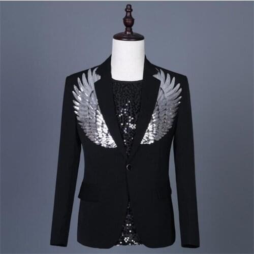 Mens sequined wing suits blazers nightclubs bars wedding dresses grooms dance bar blazers jackets мужской костюм fashion cloth