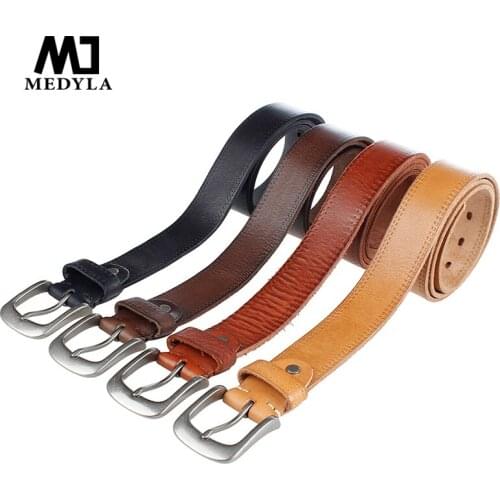 Medyla Men Top natural Leather Casual High Quality Belt Vintage Design Pin Buckle Genuine Leather Belts Male Waistband