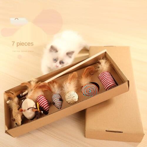 Pet Supplies Batch New Cat Toy Set Tease Cat Stick 7 Piece Set Tease Cat Pole Interactive Training Hemp Rope Tease Cat Stick
