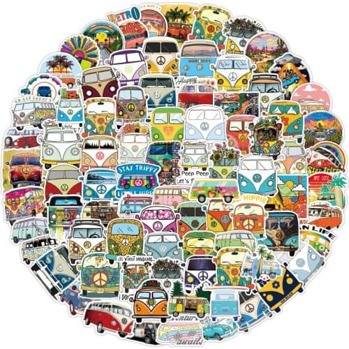 100PCS Retro Hippies Stickers Love and Peace Bus Decals for DIY Stationery Car Motorcycle Laptop Pad Luggage Skateboard Stickers