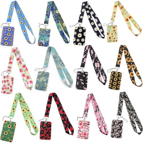 CB896 Cherry Blossoms New Fashion Flowers Lanyard Credit Card ID Holder Bag Student Women Bank Bus Business Card Cover Badge