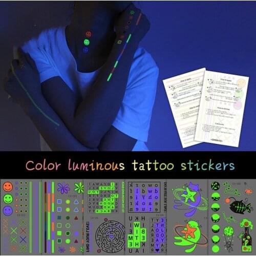 New Luminous Tattoo Stickers Fashion Party Cool Stickers Personalized Color Tattoo Stickers Disposable Fake Tattoo Halloween