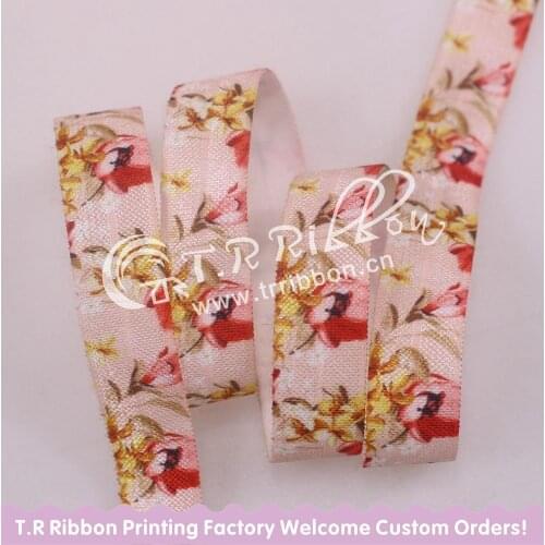 New floral design 5/8, heat transfer flower fold over elastic, welcome OEM printed