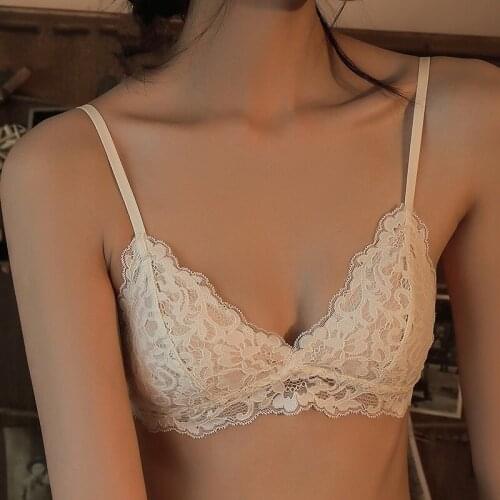 New Style Big Breasts Show Little Ladies French Lingerie Bra, Fashionable Sexy Lace Underwear Gathered Without Steel Ring Bra