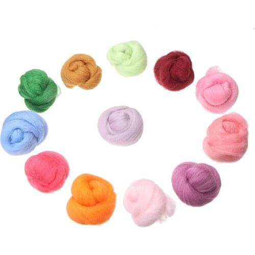 12pcs 12 Colors 5g Wool Fibre Roving For DIY Needle Felting Hand Spinning Sewing Craft Arts Doll Needlework