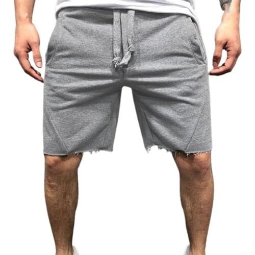Men Shorts Solid Color Elastic Waist Sports Knee Length Loose Stylish Drawstring Side Pockets Training Casual Shorts Sweatpants