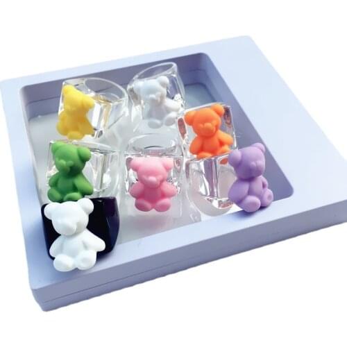 Cute Funny Bear Animal Acrylic Rings For Women Cartoon Colorful Resin Transparent Wide Finger Ring For Girl Party Jewelry Gift