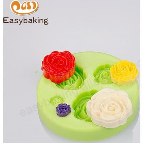 Mixed-use Mini 3D 4 Cavity Rose Silicone Fondant Molds For Cake Decorate Candy Ice Cubes Chocolates