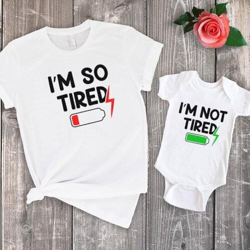 Fathers Day Tee Family Matching Fashion Letter Top Matching I'm So Tired Mother Son Shirt I'm Not Tired Shirt