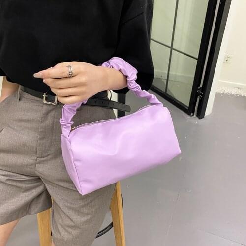 Women Cloud Bag Pleated Handbags Solid Color Soft PU Leather Underarm Bags Female Small Shoulder Bags Beach Travel Tote Bags