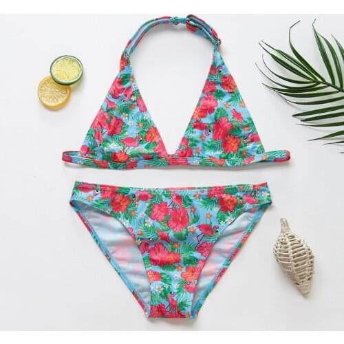 New 2019 Girls Swimsuit Two Piece Flamingo Childrens Swimwear 7-12years Kids Swimsuit For Girls Bathing Suit Beachwear CZ979