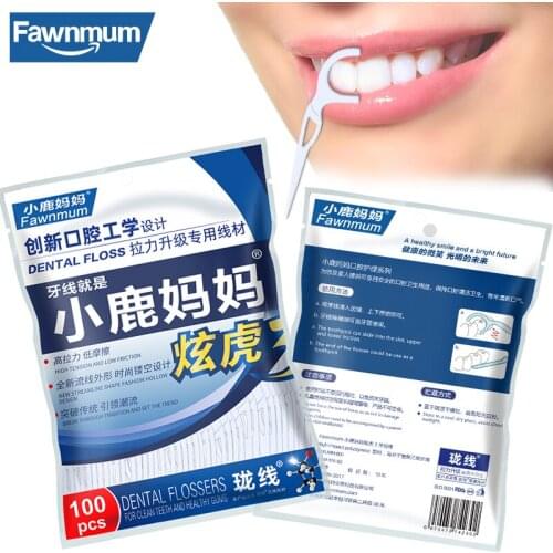 Fawnmum Interdental Brush 100Pcs/Set Teeth Cleaning Dental Floss Picks Plastic Toothpicks Flosser Oral Hygiene Thread for Teeth