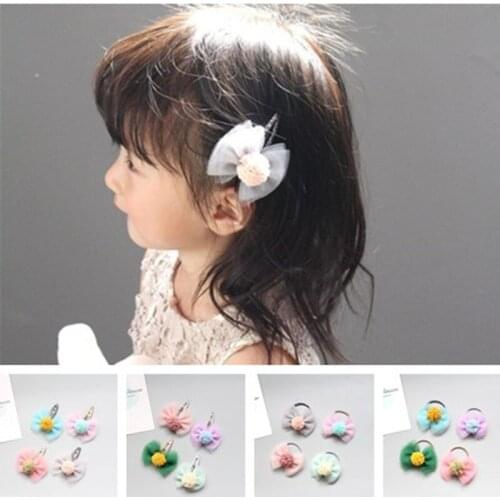 10pcs/lot Girls Hair Bows BB Clips Gauze Mesh Bow Pom Pom Princess Hair Barrettes Hairpins Sweet Hairgrips Hair Accessories