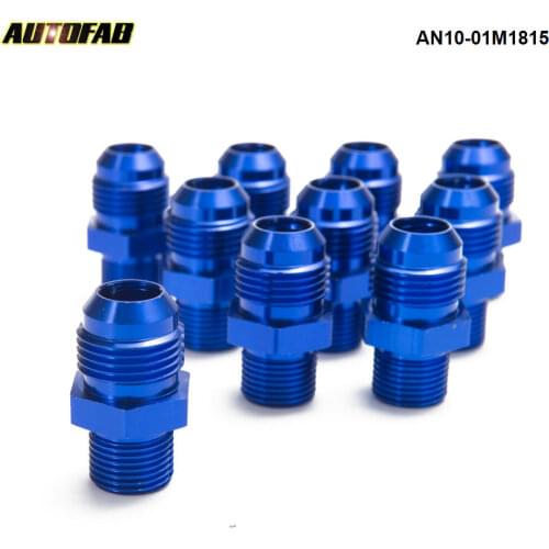 10PCS/LOT Blue AN10-M18*1.5 Male Blue Anodized Aluminum Union Adapter Fittings For Fuel Tank AN10-01M1815