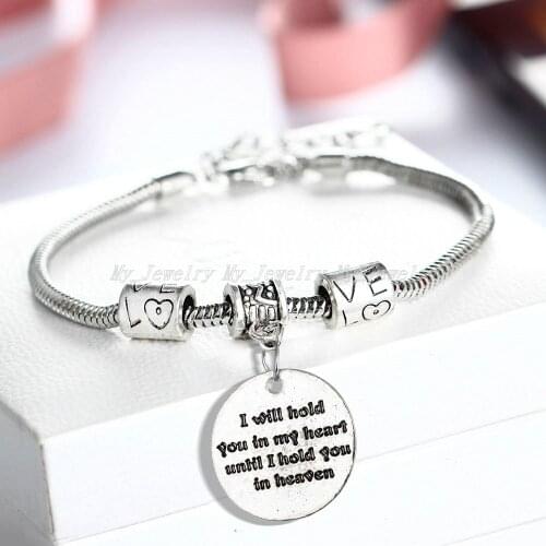 12PC/Lot Engraved I Will Hold You In My Heart Until I Hold You In Heaven Charms Bracelet Bangle For Couples Lovers Jewelry Gifts