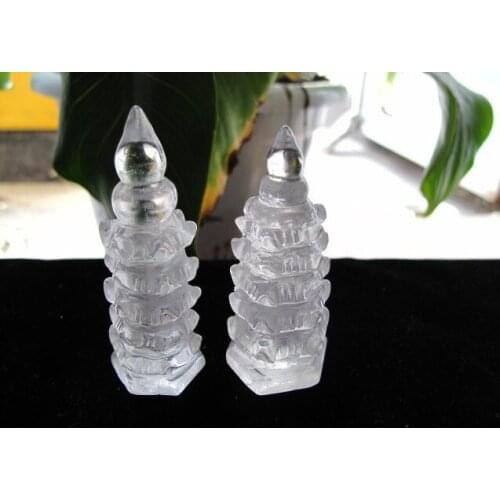 2 Natural Pretty Quartz Crystal Pagoda Tower Carving Fengshui
