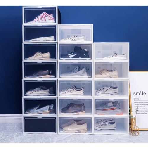 Clear Soft PP Plastic Clamshell Storage Shoes Box Dustproof Shoes Organizer Box Basketball Shoe Storage Combination Shoe Cabinet