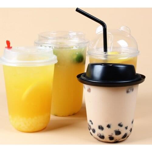 50pcs 360ml Mini transparent U type disposable cold drink cup creative pet fruit yogurt milk tea coffee plastic cups with lid