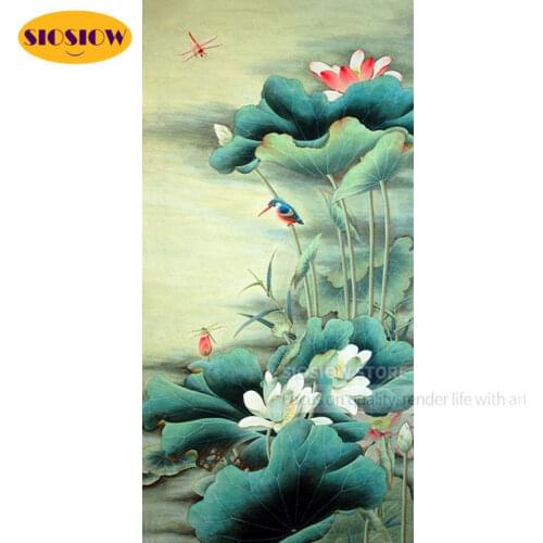 DIY 5d Diamond Mosaic Embroidery Flower Lotus Chinese Cross Stitch Kit 3D Daimond Painting Flowers Wall Pictures For Living Room