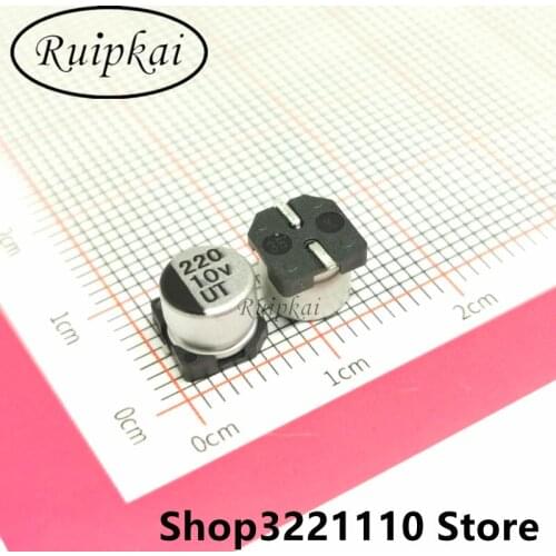 50pcs 220UF 6.3V 6.3*5.4mm SMD Chip aluminum electrolytic capacitor Life time 105 temperature 2000hrs UT series 6.3V220UF