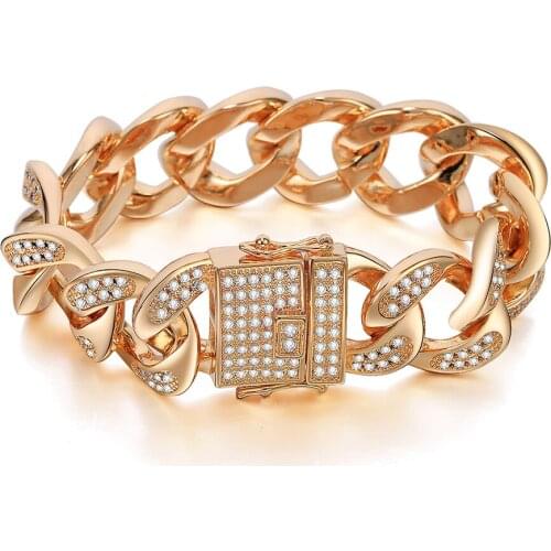 Luxury Micro Paved Cubic Zircon Big Link Chain Bracelet Men Hip Hop Bracelets Gold Color Women Jewelry Best Gift With Box 18mm