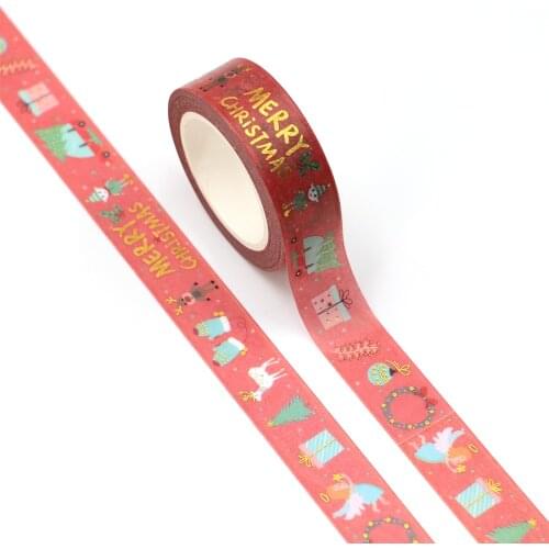 10pcs Decorative Gold Foil Merry Christmas Snowman Reindeer Washi Tapes Bullet Journal Adhesive Masking Tape Cute Papeleria
