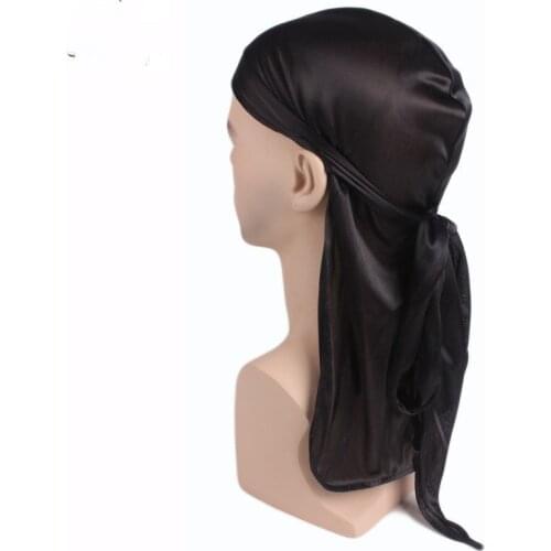 Breathable Mens Silky Satin Knitted Bandanas Hat Turban Lace Bandanas Doo Durag Biker Head wrap Soft DU RAG Hair Accessories