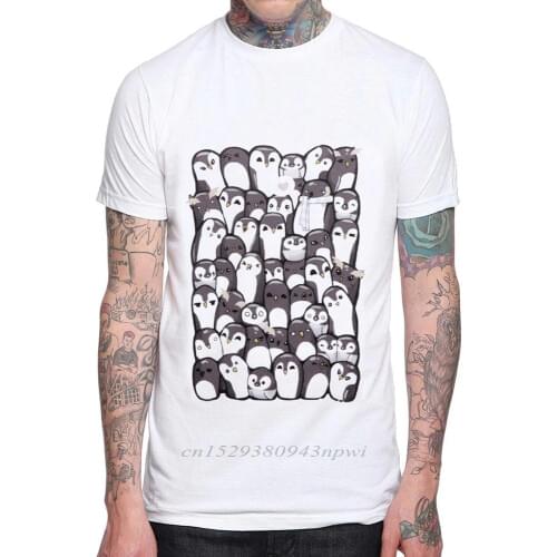 Men T Shirt Penguin 100% Cotton O-neck Mens White New Fashion Funny Print T-Shirt Brand Casual Mens Clothes Summer Tee Shirts
