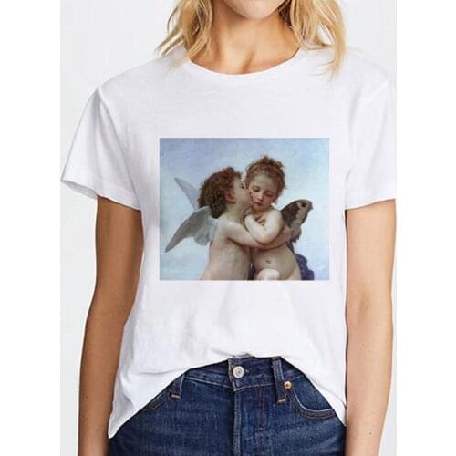 Kawaii little angel Printed T Shirt Female Summer Short Sleeve Women Tops White Short sleeve Tshirt Korean Style T-shirt Clothes