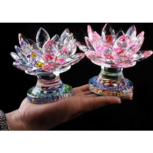 Crystal Lotus Candle Holder Home Decoration Glass Paperweight Fengshui Ornaments Figurines Home gardening Party Decor Gifts