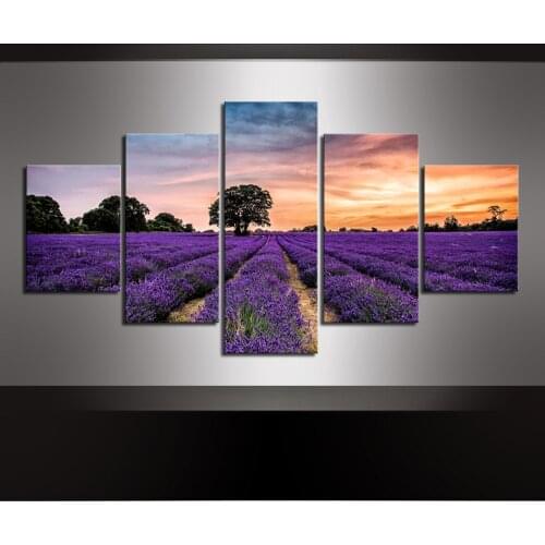 5 piece Beautiful lavender landscape Canvas painting lavender fields Canvas Print Modern Wall art For home decor drop shipping