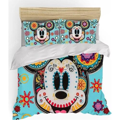 Teal Blue Mickey Mouse Bedding Set Cute Duvet Cover Pillowcases Twin Full Queen King Size Kids Bedlinen 3PCS Home Textiles