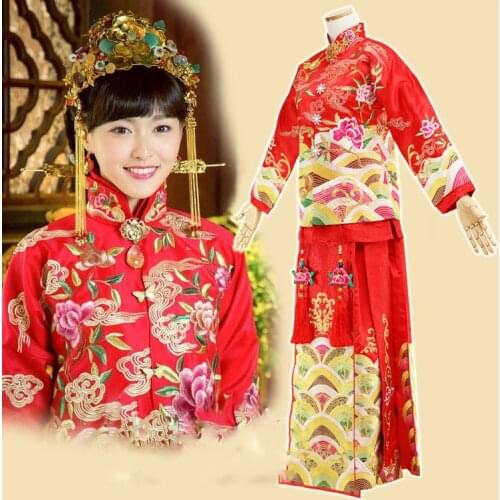 Vintage Republican Bride and Groom Wedding Costume XiuHeFu for 2015 New TV Play Live Flesh Huo Se Sheng Xiang