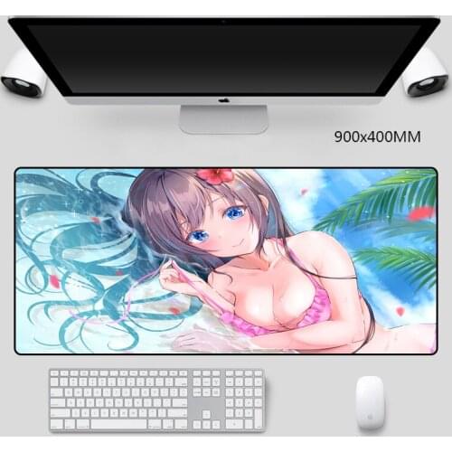 Anime Sexy Girl Big Boob Picture Mats Large Locking Edge Desk Pads with Natural Rubber Pads Mice Gaming Mouse Pad 900x400mm