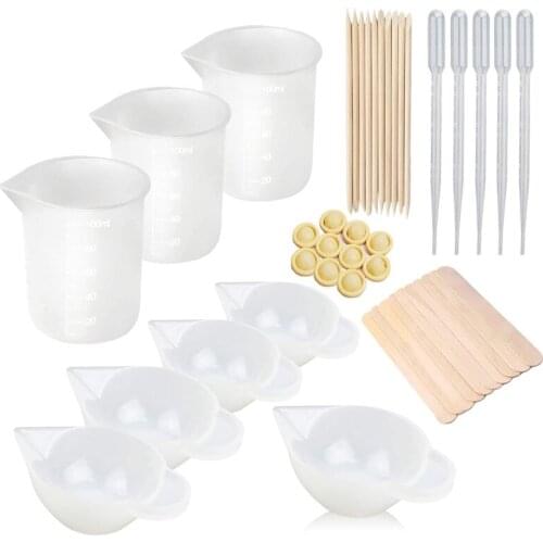 Silicone Resin Measuring Cups DIY Jewelry Tools Mold Tool Kit for Resin Nonstick Silicone Mixing Cups Epoxy Resin Cups 43PCs