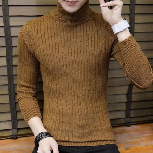 Fashion Winter Chic Men Solid Color Turtleneck Long Sleeve Knitted Sweater Bottoming Top Acrylic Sweater Standard Wool M-3XL