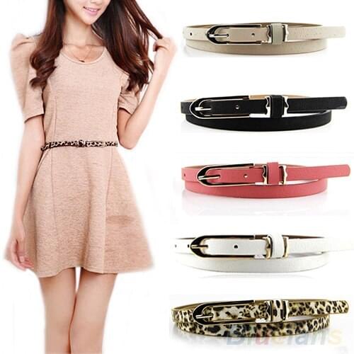 Fashion Lady Women Multicolor Waistband PU Leather Thin Skinny Belt Buckle 7EUF 9BRS