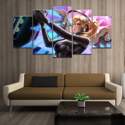 Home Decor Poster HD Pictures Prints Canvas 5 Piece Modular Tight Clothes Mercy Overwatch Game Living Room Decorative Painting