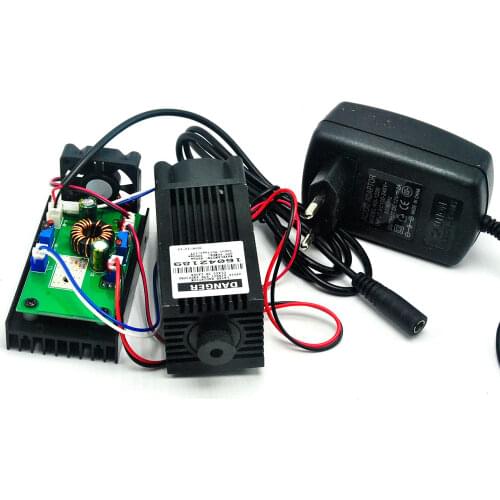 Powerful Focusable 445nm 450nm 2W Blue Engraving Laser Dot Module w 12V Power Adapter Cooling Fan Driver