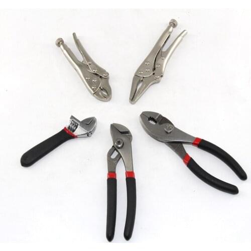 5 Pcs Pliers and Wrench Set Including Long Nose Locking Curved Jaw Locking Slip Joint Groove Pliers and Adjustable Wrench