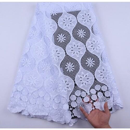 Latest African Cord Lace Guipure Lace Fabric 2020 High Quality Milk Silk Water Soluble Lace Fabric with Sequins Sewing 5Yards