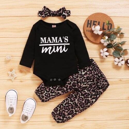 New 3-18M Spring Autumn Girls Leopard Outfits Girls O-neck Long Sleeve T-Shirts Baby Tops Pants Headband Set Toddler outfit