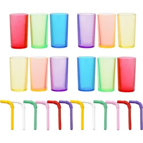 Odoria 1:12 Miniature 12pcs Colorful Cups with Metal Drinking Straws Dollhouse Kitchen Drinks Accessories Toys Gift