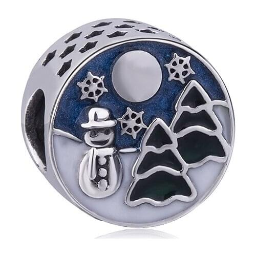 Genuine 925 Sterling Silver Bead Charm Evergreen Trees Snowflakes Snowman Snowy Wonderland Beads Fit Pan Bracelet & Necklac
