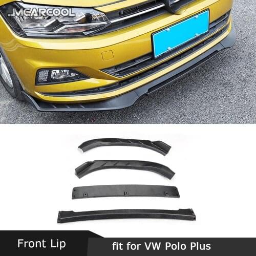 For Volkswagen VW Polo Plus 2019 Front Lip Spoiler ABS Black Head Bumper Aprons Chin Shovel Guard Car Styling