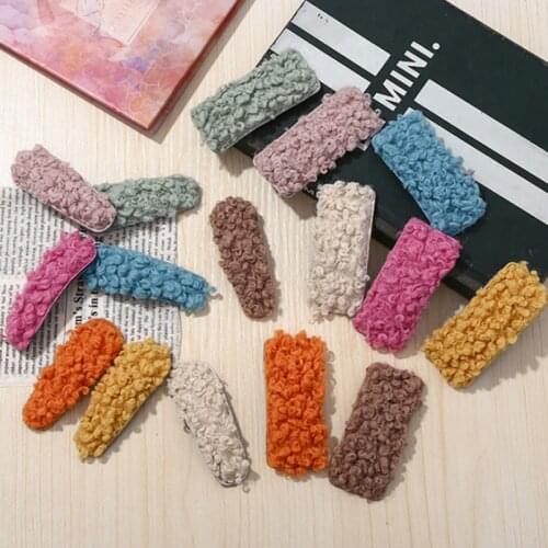 Plush Hair Clips Square BB Hairpins Girls Water Drop Elegant Sweet Barrettes Candy Colors Women Hair Accessories